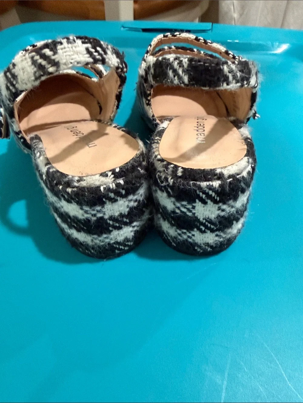 Madden Girl Black & White Plaid Double-Strap Mary Jane Flats - Picture 3 of 5